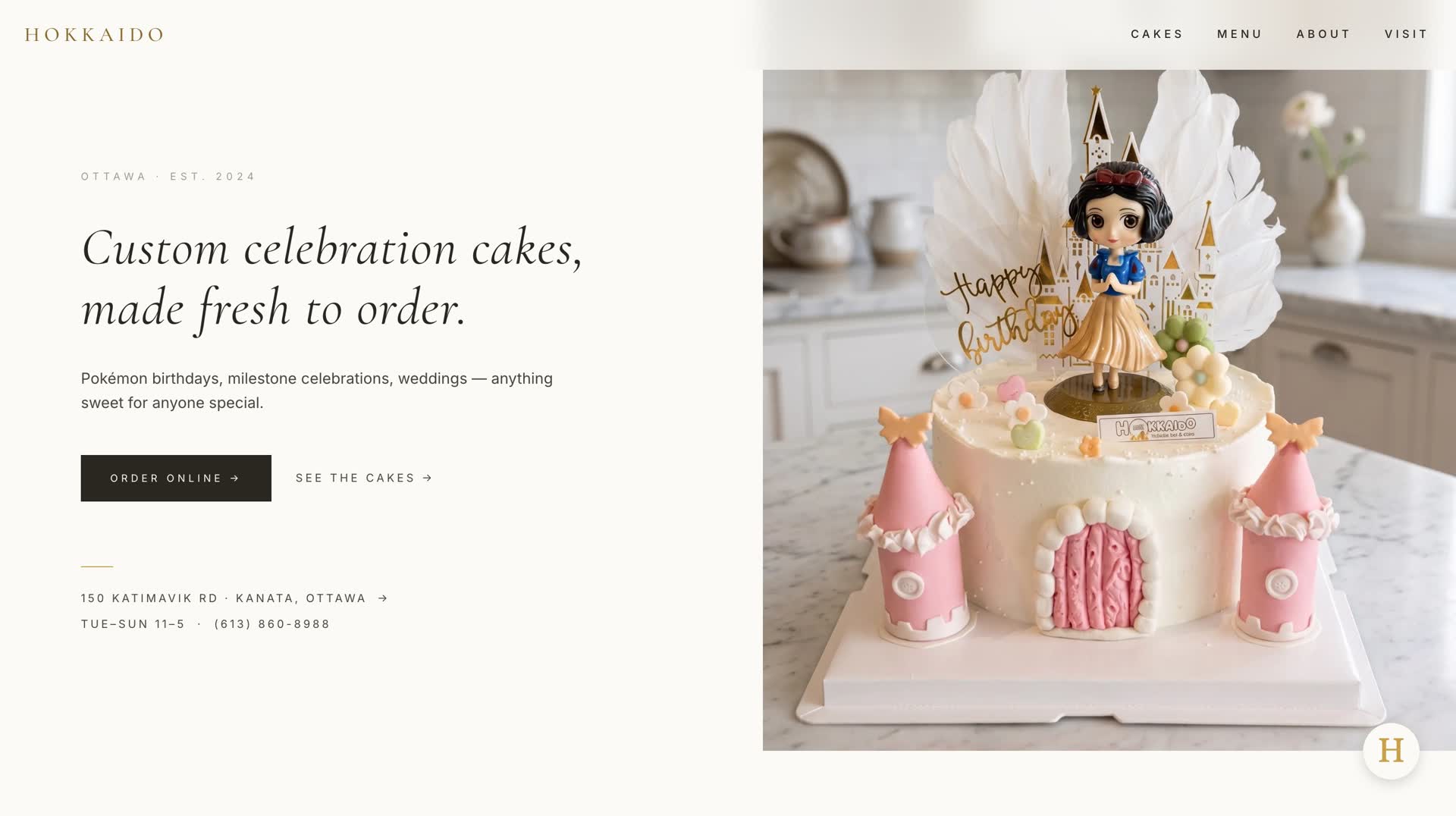 Hokkaido — Identity and launch package for an independent cake studio — turned around in two days, now its primary online presence