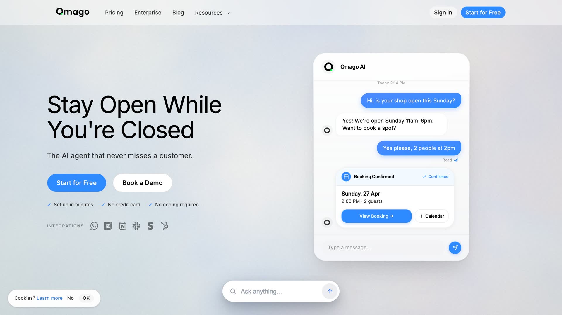 Omago — 24/7 AI customer agent for small businesses on WhatsApp and web chat